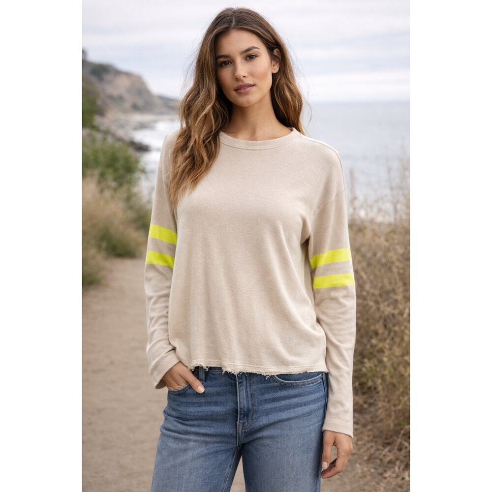 SUNDRY X EVEREVE NWT Ivory Trapeze Sweatshirt w/ Yellow Varsity Size 0/XS NWT